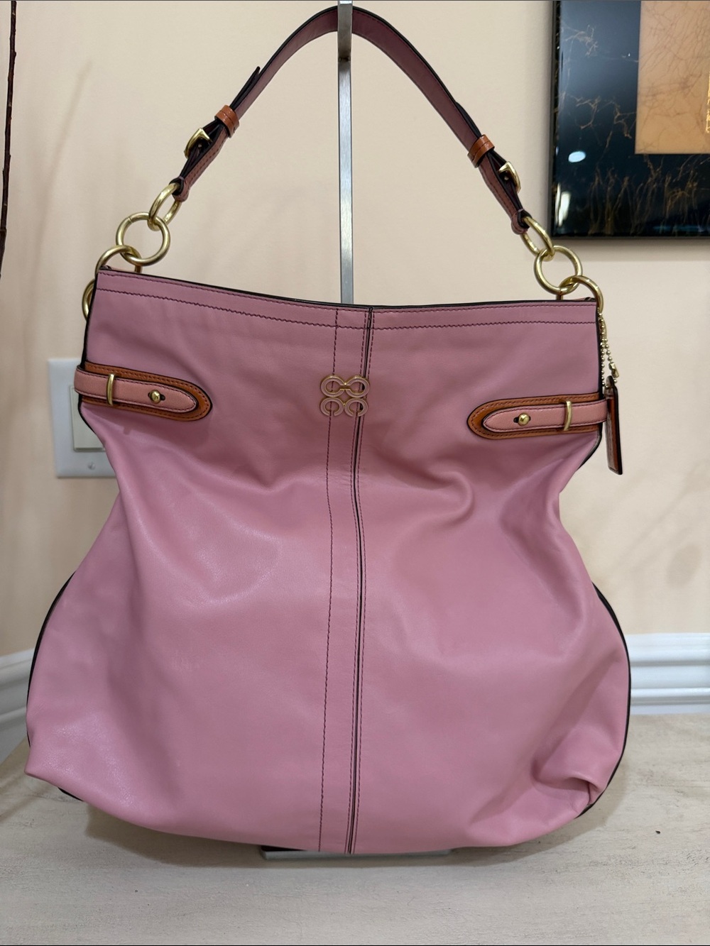 Coach Rose Pink Leather Hobo with Gold Hardware